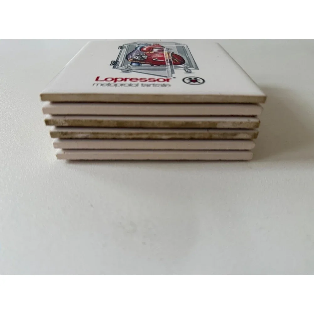 Vintage Lopressor Metoprolol Ceramic Coaster Cork Backing Set of 6 Drug Insert